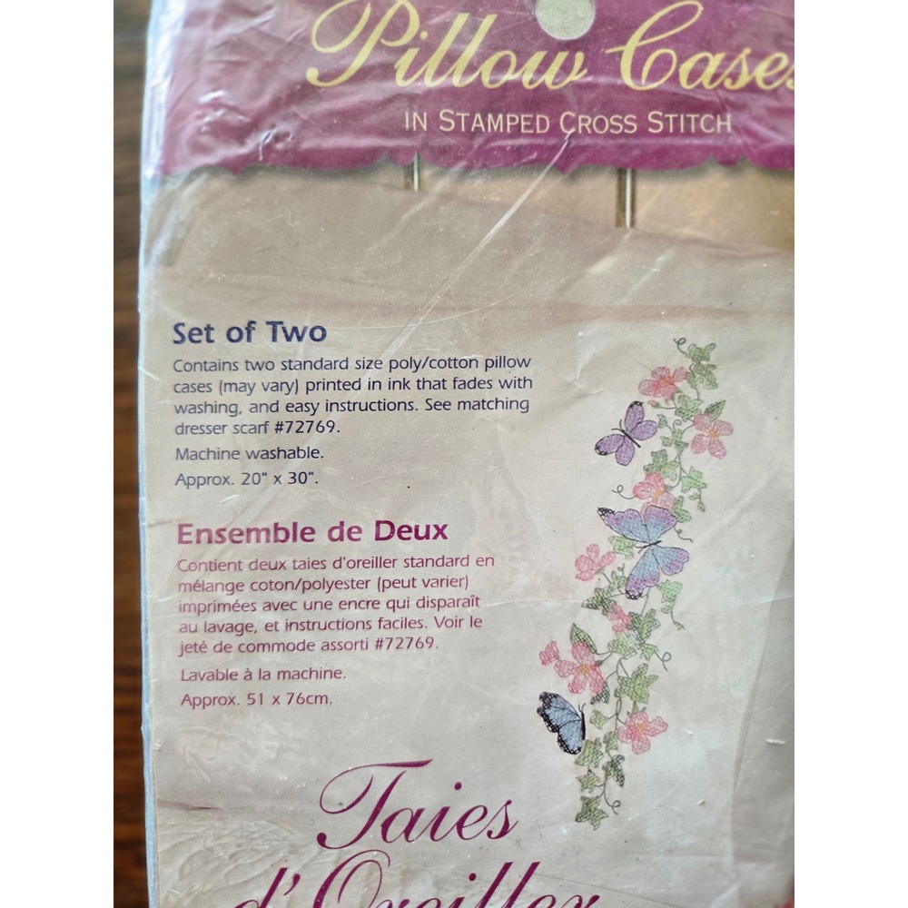Dimensions Pillow Cases Two Stamped Cross Stitch Butterfly Floral Embroidery - Picture 3 of 5